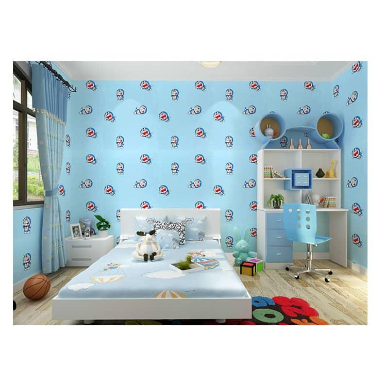 10m giấy dán tường hình đôremon xanh ( cuộn dài 10m khổ rộng 45cm, giấy có keo sẵn)