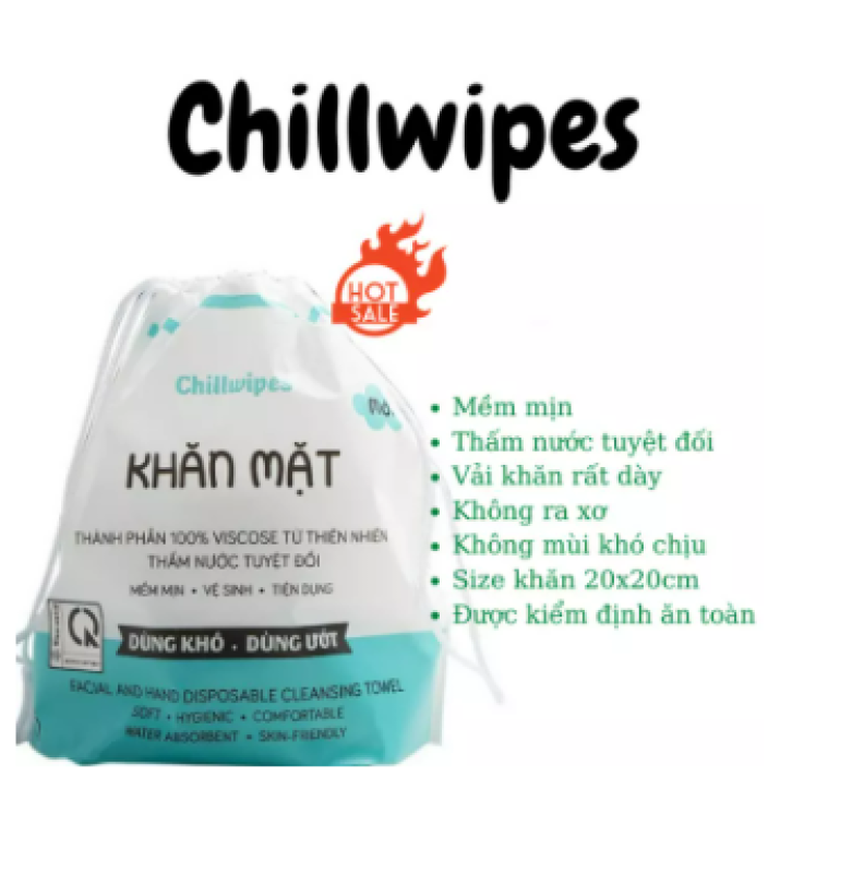 Khăn mặt khô Chillwipes dùng 1 lần lau khô, lau ướt - Giấy lau mặt dùng một lần