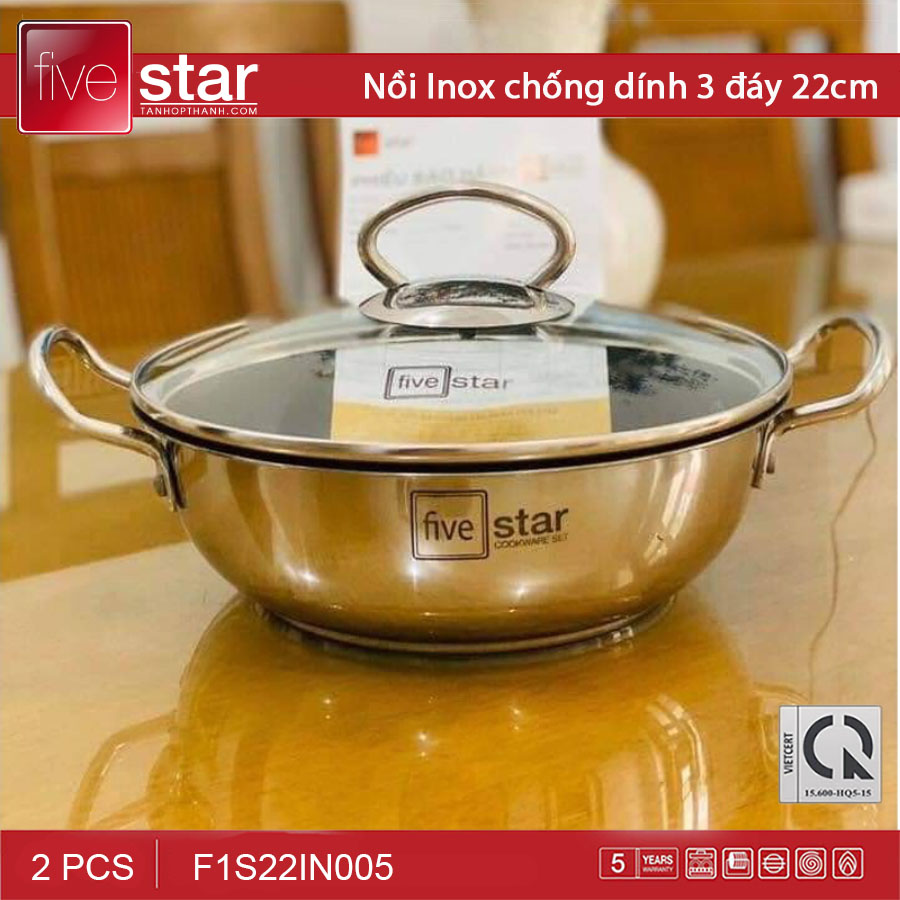 Nồi Fivestar Inox 304 phủ men chống dính 3 lớp đáy 18cm F1S18IN005/ 20cm FSN20IN005/ 22cm FSN22IN005 - Hàng chính hãng, bảo hành 5 năm