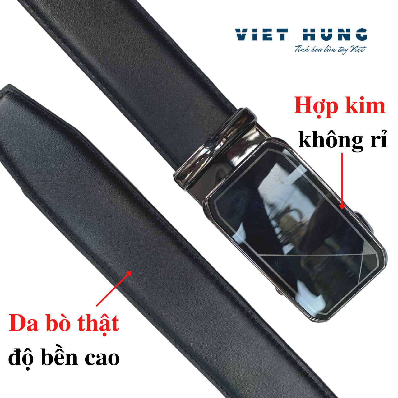 Thắt Lưng Nam Da Bò Thật Màu Đen, Khoá Tự Động Nhiều Mặt Lựa Chọn
