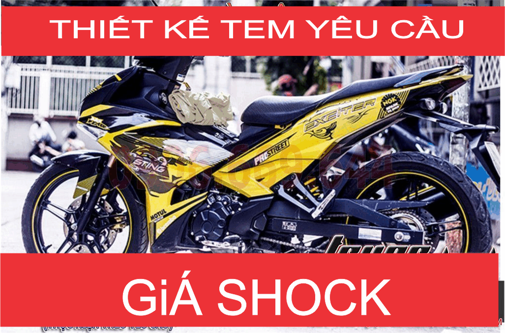 tem trùm xe exciter 150 màu vàng  độ đẹp - Tem dán xe máy exciter 150 làm theo yêu cầu - tem xe exciter 150  màu vàng đẹp rẻ chất