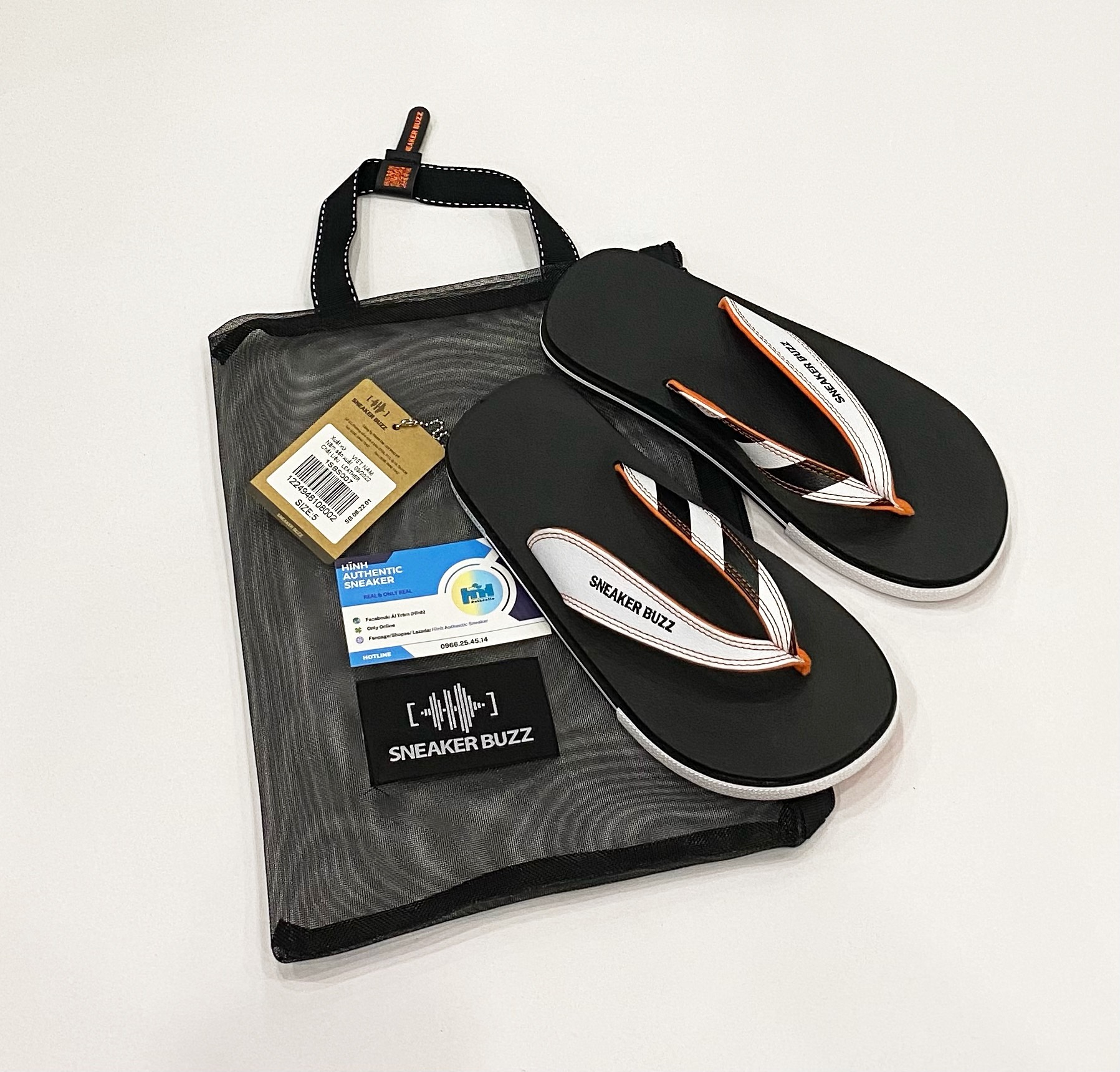 New - Limit - Dép Sneaker Buzz màu đen quai trắng sọc xỏ ngón chính hãng