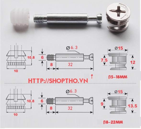 Bộ Ốc Cam 15-40Mm (Set 50 Bộ )