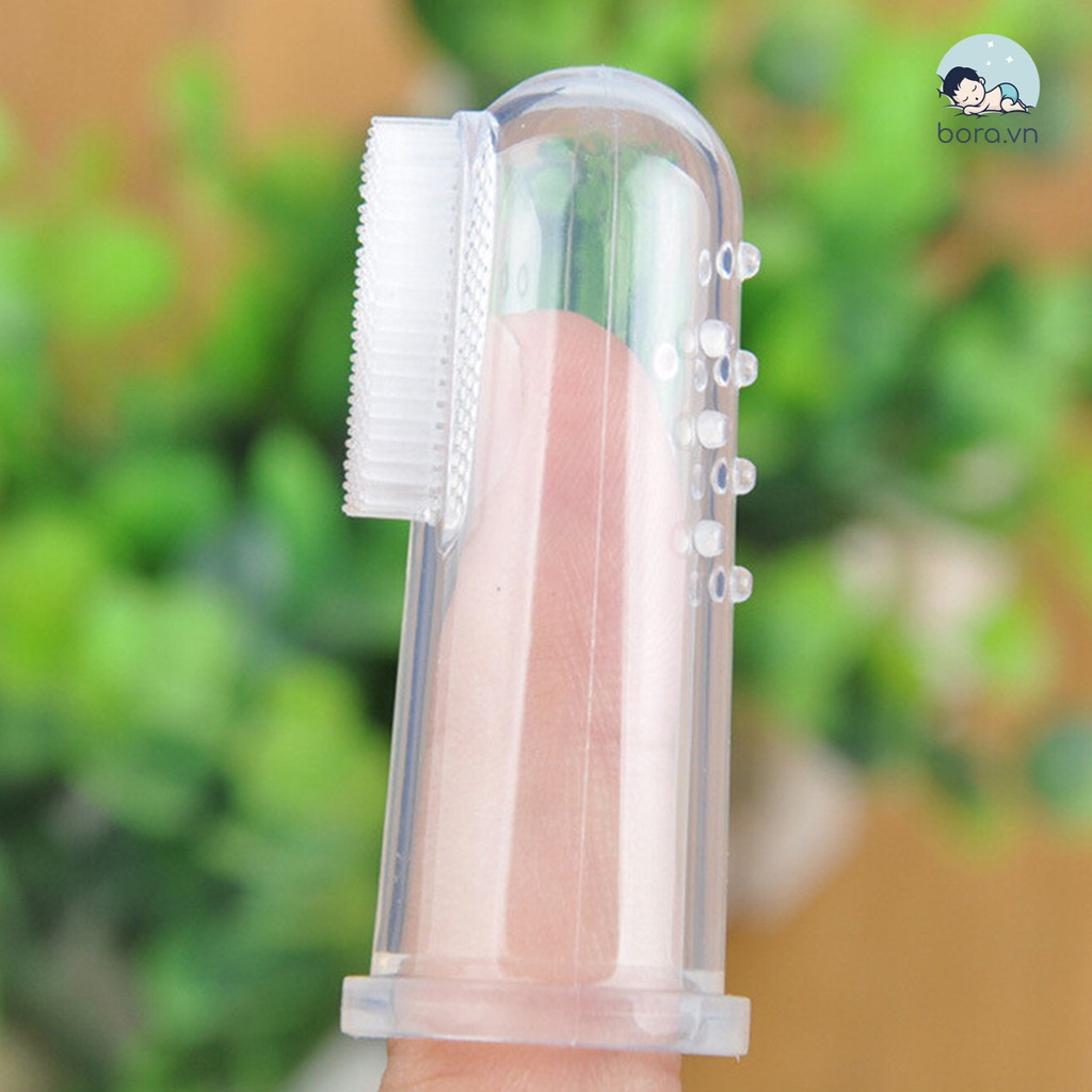 Rơ lưỡi cho bé, bàn chải đánh răng xỏ ngón silicon, có hộp đựng giữ vệ sinh