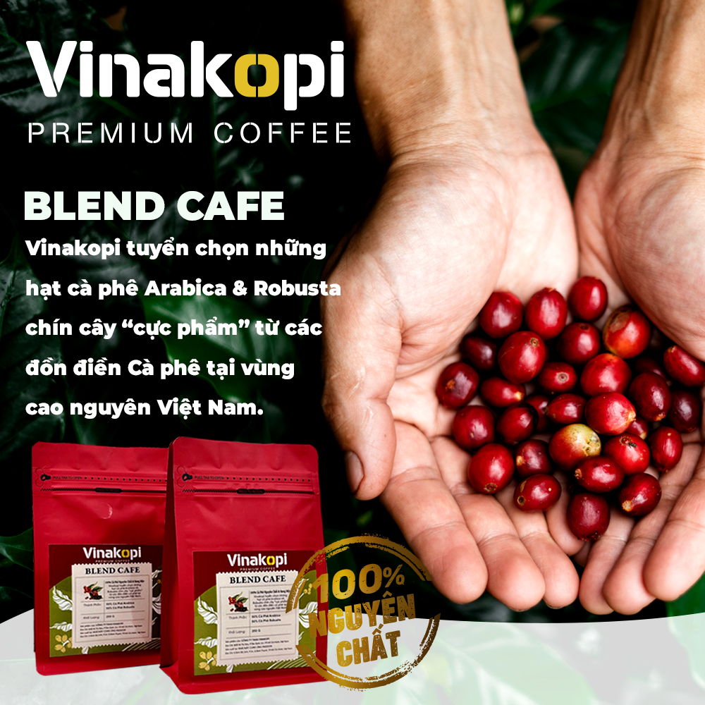 Cà phê Blend dạng Bột (pha phin) nguyên chất 100% rang mộc - Vinakopi (250gr)