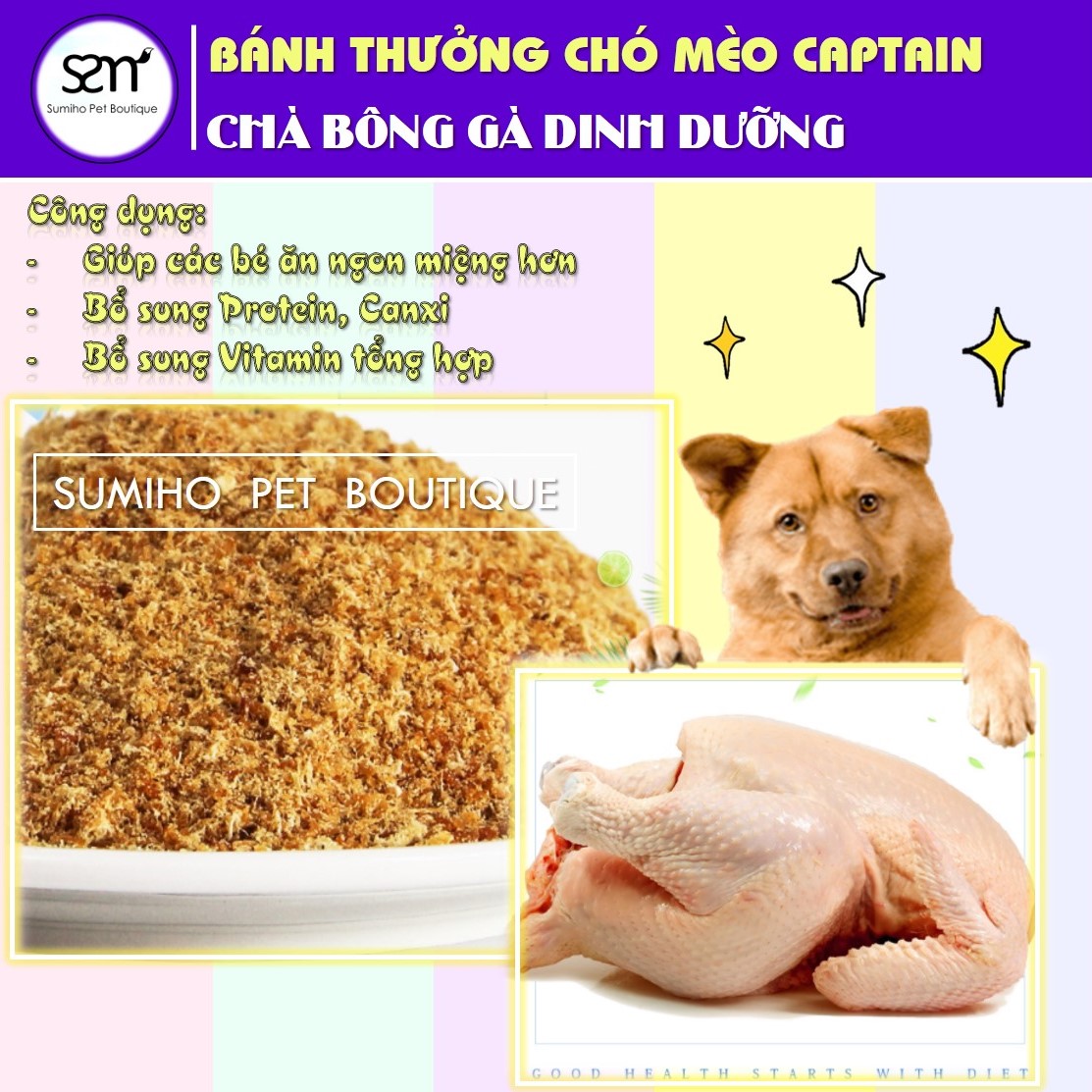 Chà bông gà cho chó mèo Captain (dùng để trộn cơm và hạt)