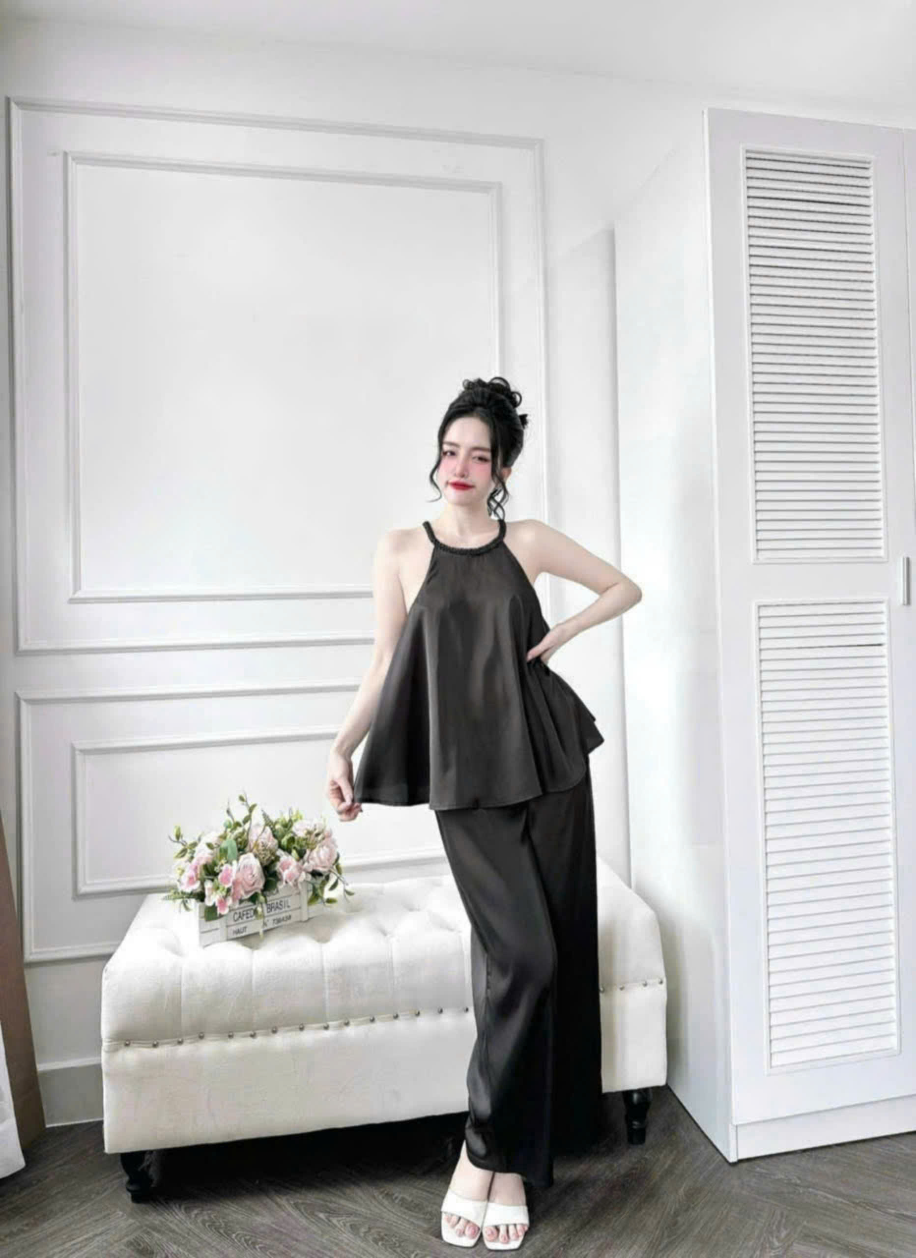 Set quần áo 2 dây nữ, đồ ngủ lụa 2 dây freesize 54kg - cn92