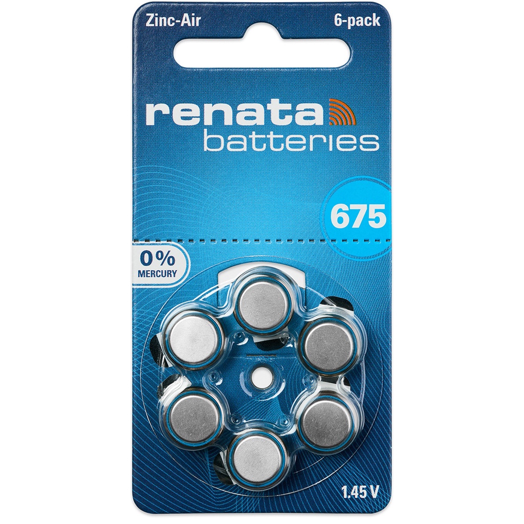 Pin máy trợ thính renata thụy sỹ pr44-675 chính hãng vỉ 6 viên