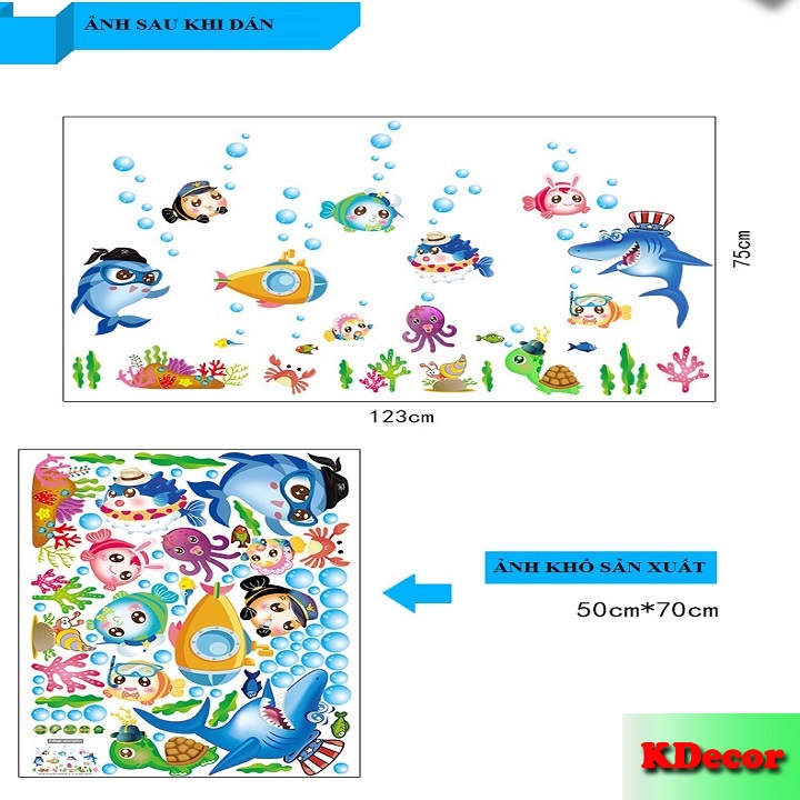 Decal dán tường Cá biển sắc màu