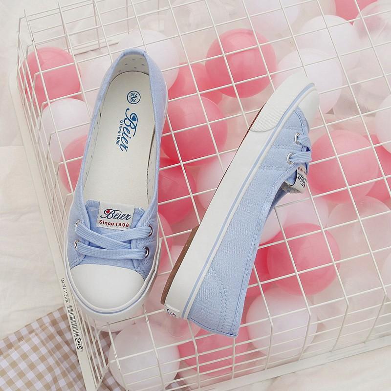 Giày Lười Nữ, Giay Luoi Vai Nu, giày Slip-on Vải Mềm Mại, giày lười nữ buộc dây