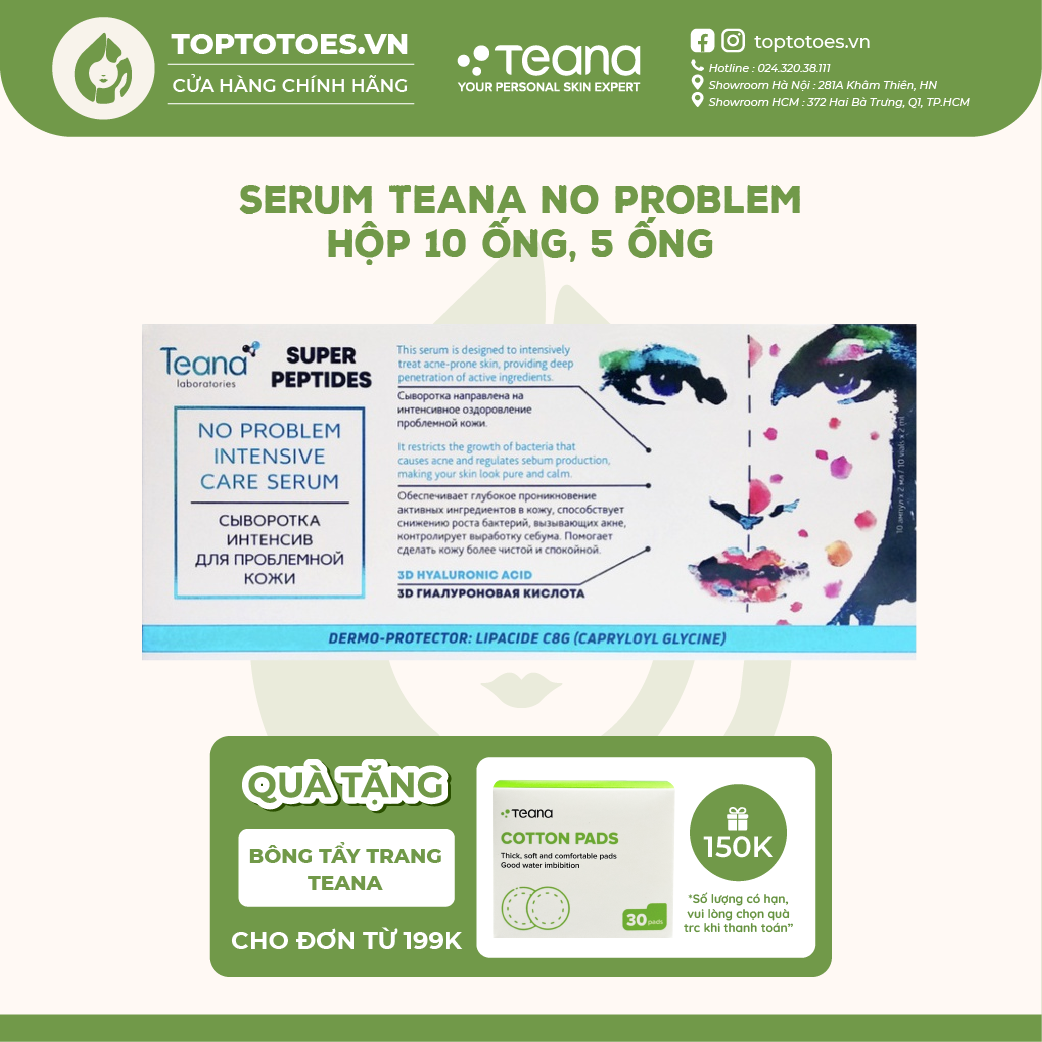 Serum Teana Super Peptides No Problem Intensive Care giảm sưng đẩy & gom cồi mụn giảm tiết dầu