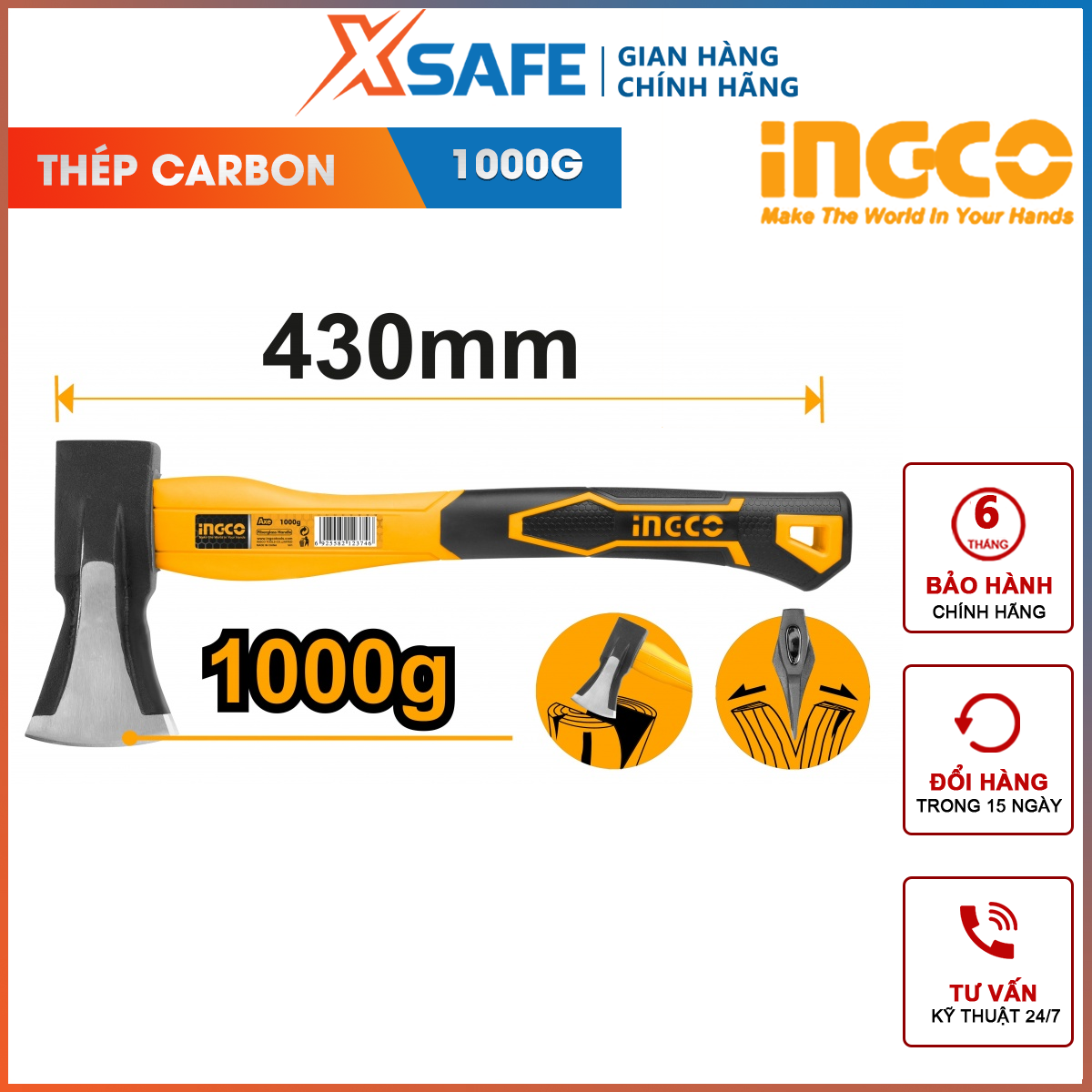 Portable hammer ingco HAX03010008 | Hammer axe rescue specialized for firefighters, rescue workers break the lock, break glass door hydraulic, window, felling trees…