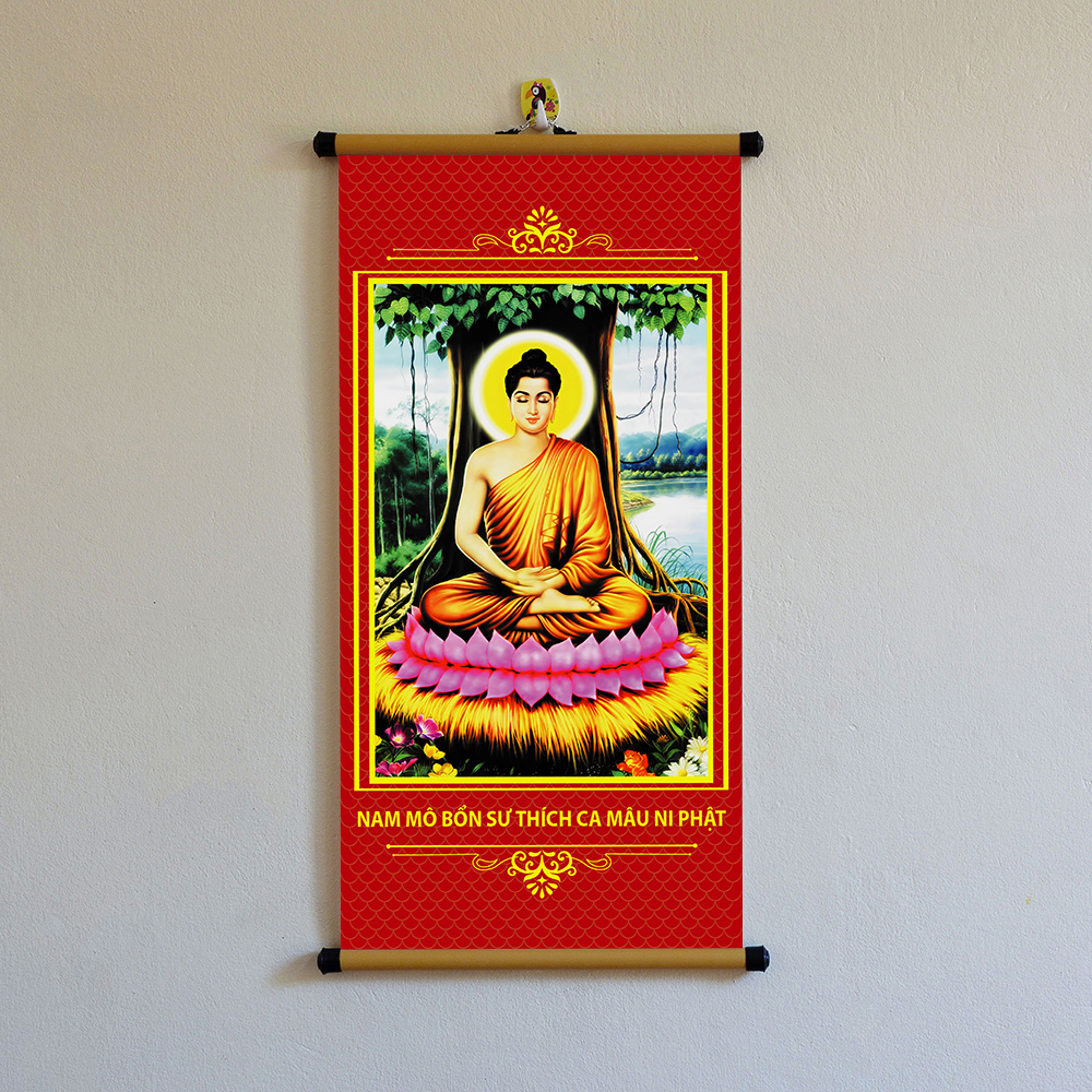 Tranh Phật Thích Ca Mâu Ni 30x60cm treo tường bằng vải cao cấp dày dặn