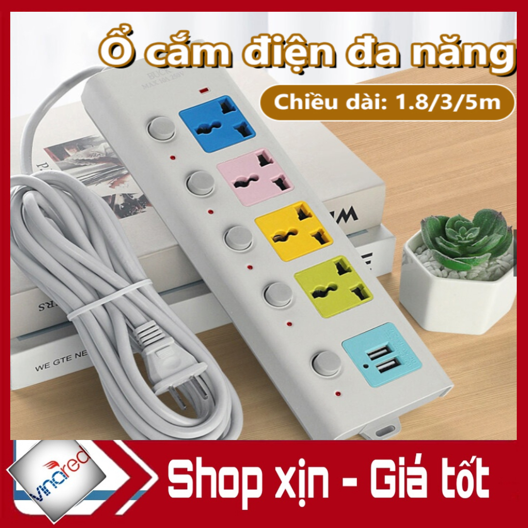 Ổ điện 4 ổ cắm 2 cổng usb dây dài 2m con voi