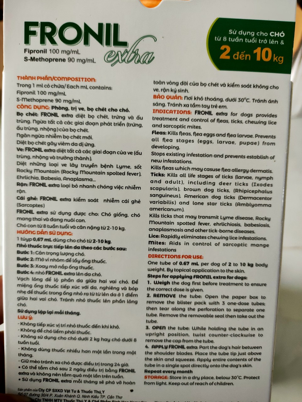 Thuốc nhỏ gáy fronil extra (2-10kg)