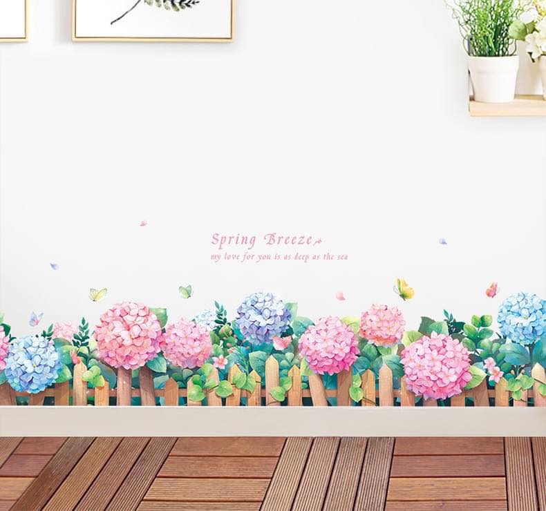 Decal dán chân tường tú cầu sắc màu
