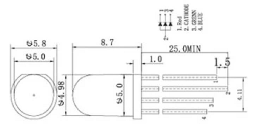 [20 cái] Led RGB 5mm Catot (Âm chung)