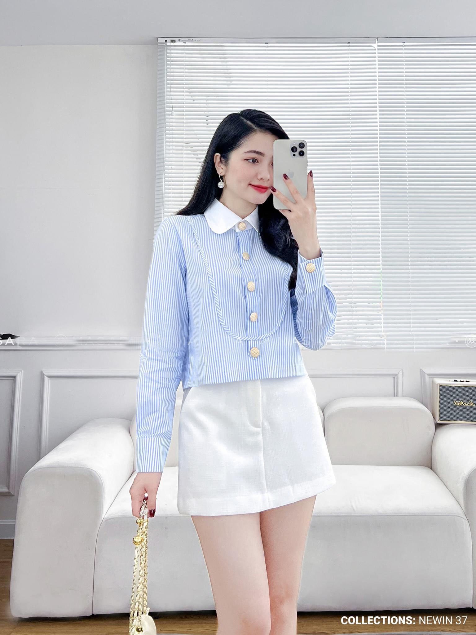 Áo sọc caro phối màu cổ