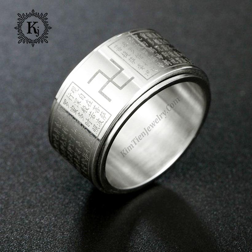 Nhẫn Bát Nhã Tâm Kinh Màu Bạc Khắc Chữ Bạc Dành Cho Nam, Nữ - Phù Hộ Độ Trì - Xua Đi Vận Rủi