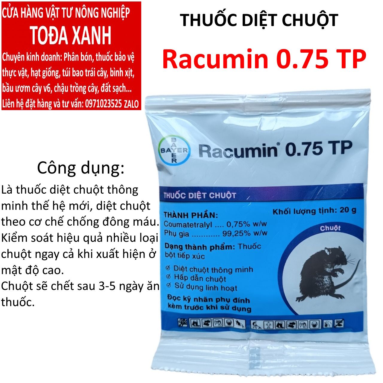 Thuốc diệt chuột thông minh racumin bayer 20gram