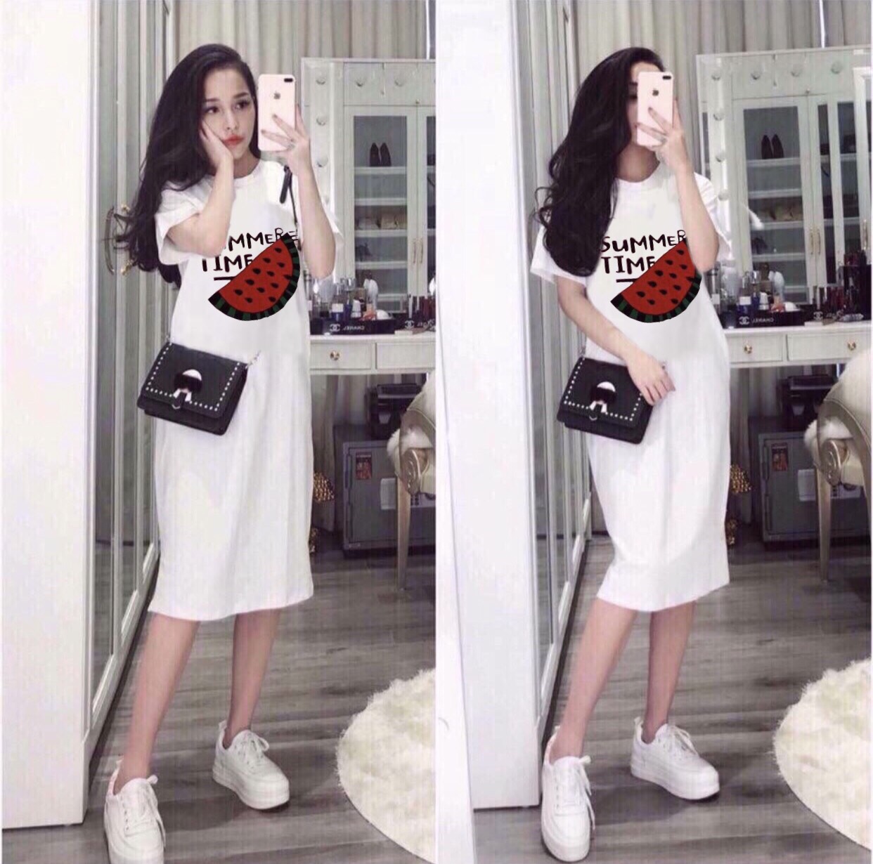 [HCM]đầm suông +Dưa hấu form dài màu hồng- mẫu DA512-