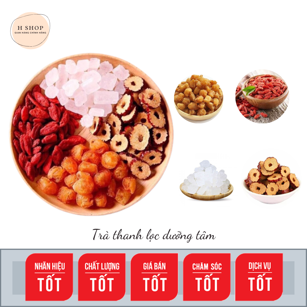 Trà thanh lọc dưỡng tâm (long nhãn, kì tử, táo đỏ thái lát, đường phèn bi)