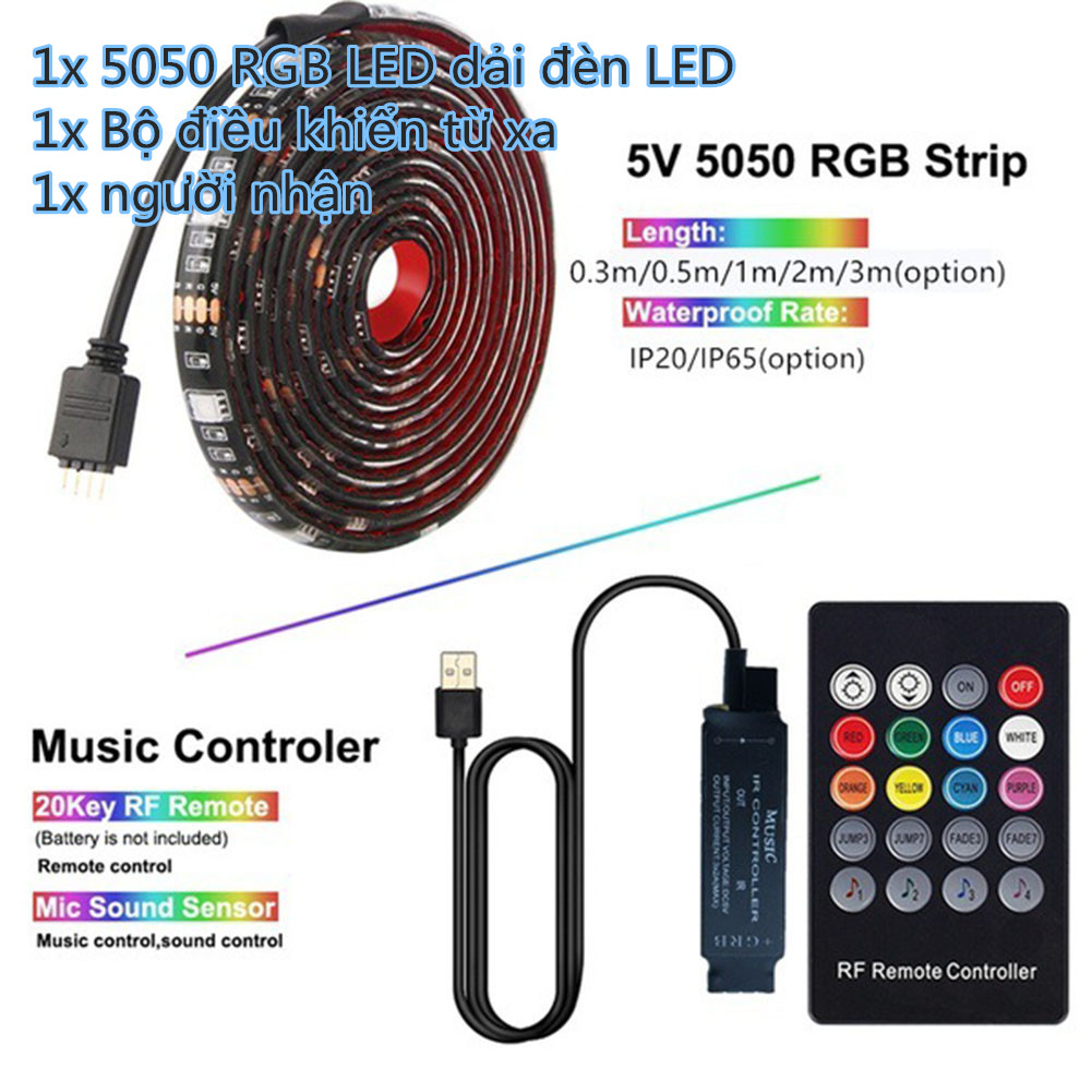 SMD 5050 USB LED Music Control Strip Light RGB Flexible Tape String Lamp