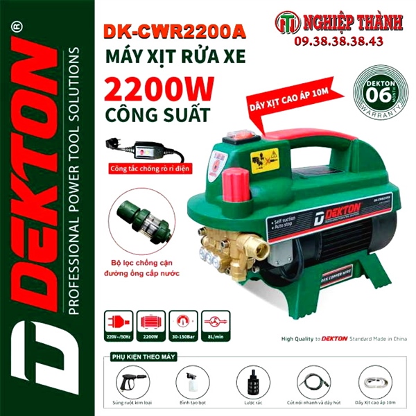 Máy rửa xe trực tiếp Dekton DK-CWR2200A (2200w, có chỉnh áp)