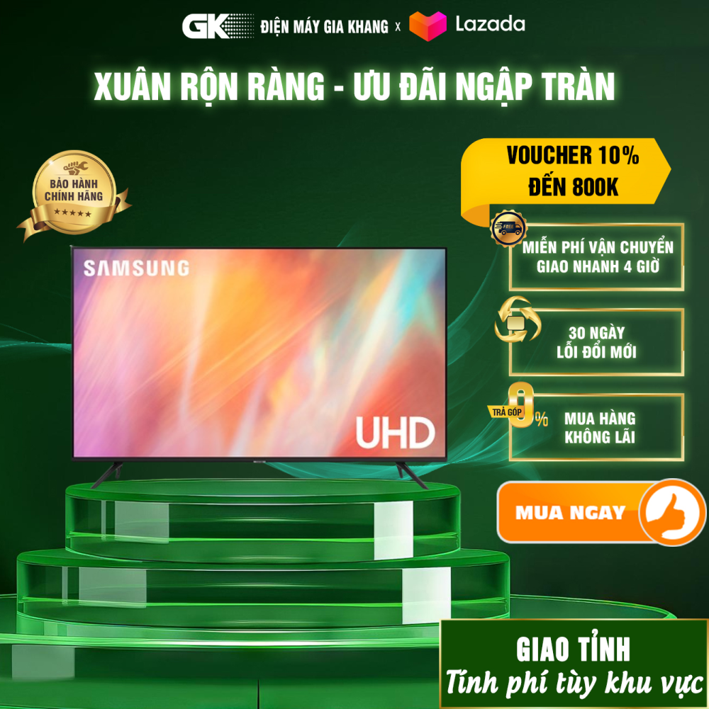 Smart Tivi Samsung 4K 55 inch UA55AU7002 mới 2022