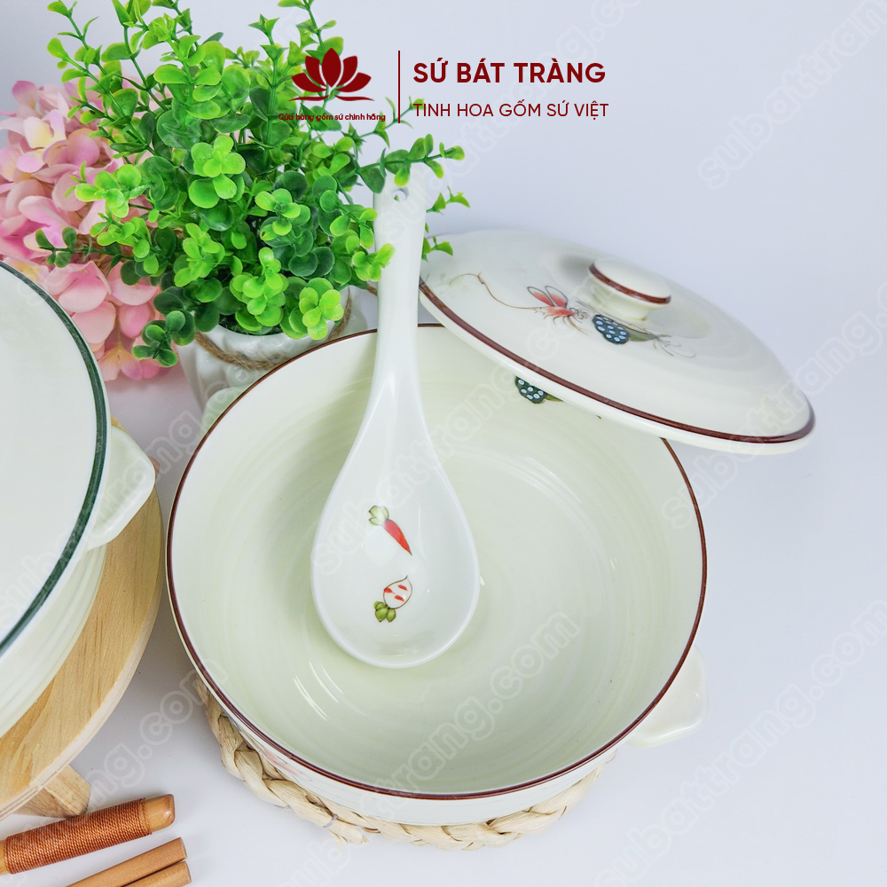 Thố sứ đựng cơm có nắp, nhiều họa tiết lựa chọn Bát Tràng