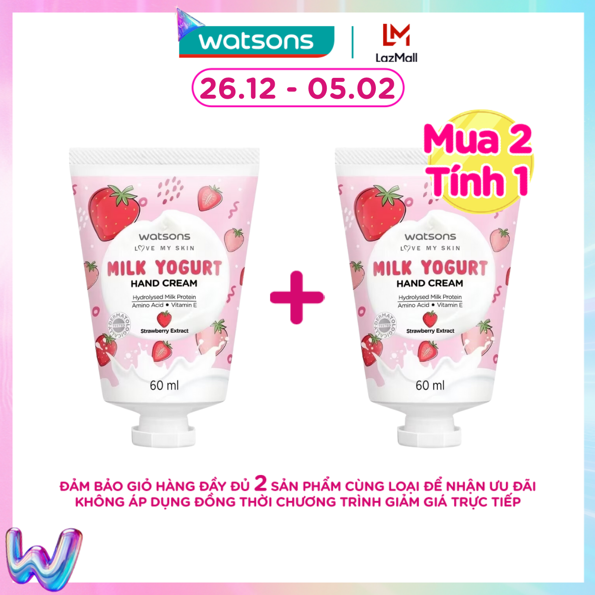 [MUA 2 TÍNH 1] Kem Dưỡng Tay Watsons Milk Yogurt Hương Dâu Hand Cream Strawberry Extract 60ml