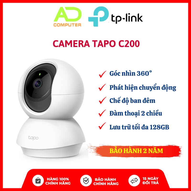 Camera Wi-Fi TP Link Tapo C200 Smart IR 360 độ Full HD 1080P - Bảo Hành Chính Hãng 2 Năm