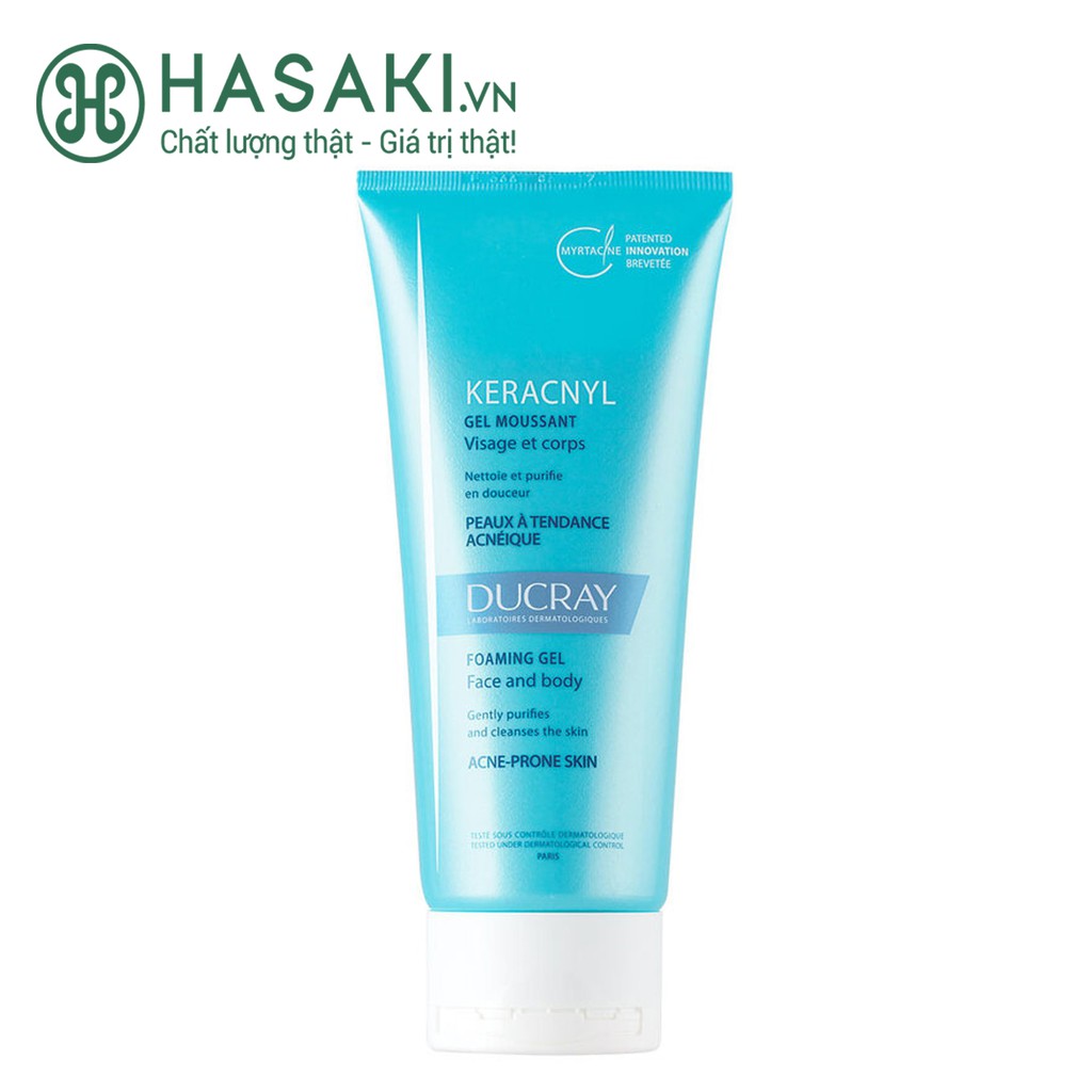 Sữa rửa mặt cho da nhờn mụn ducray keracnyl gel innova myrtacine 200ml