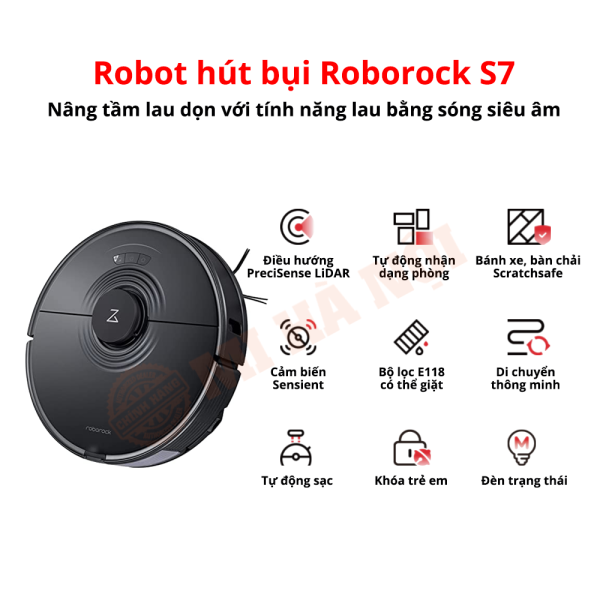 Robot hút bụi lau nhà Roborock S7 Quốc tế Bảo hành 12 tháng - Công nghệ lau rung sóng âm