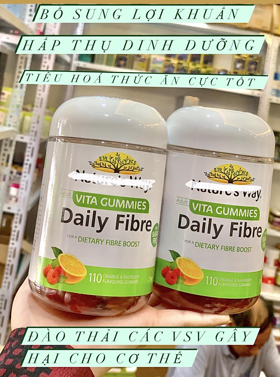 KẸO DẺO VỊ DÂU CHUA NGỌT BỔ SUNG CHẤT XƠ CHO NGƯỜI LỚN DAILY FIBRE NATURE'S WAY ÚC 110 VIÊN