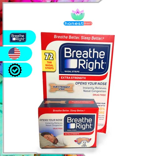 Miếng dán thông mũi Breathe Right Nasal Strips 72 miếng