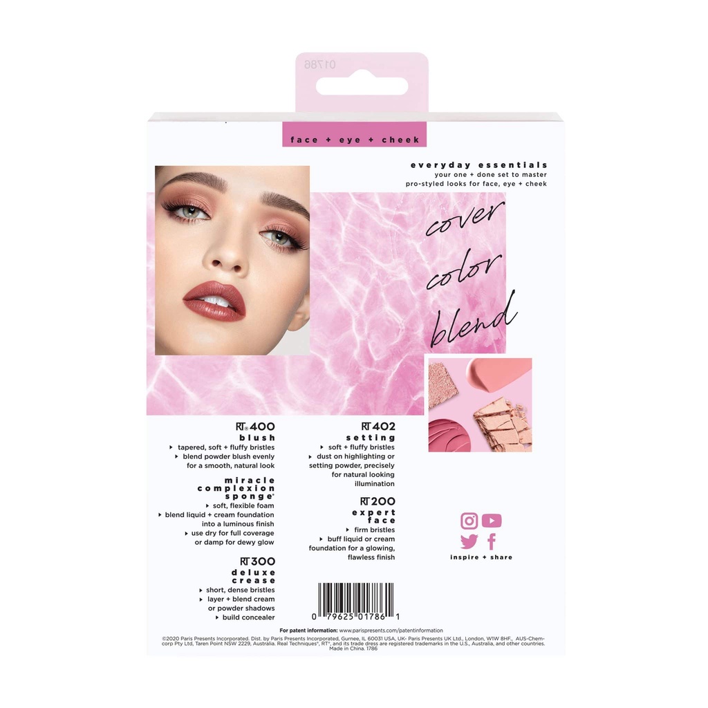 Bộ 4 Cọ Kèm 2 Mút - REAL TECHNIQUES Everyday Essentials Plus With Bonus Miracle Complexion Sponge