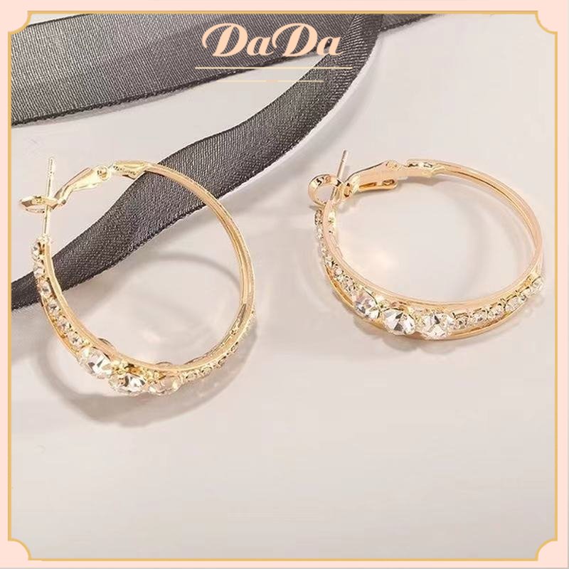 Bông tai vàng thật 18k nữ kim cương nước khảm vòng tròn lớn trang sức nữ sang trọng quà sinh nhật bạn gái