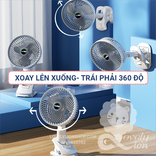 (có sẵn)Quạt sạc tích điện cánh quạt lớn 3 cấp độ gió(để bàn,kẹp,treo hoặc cầm tay)