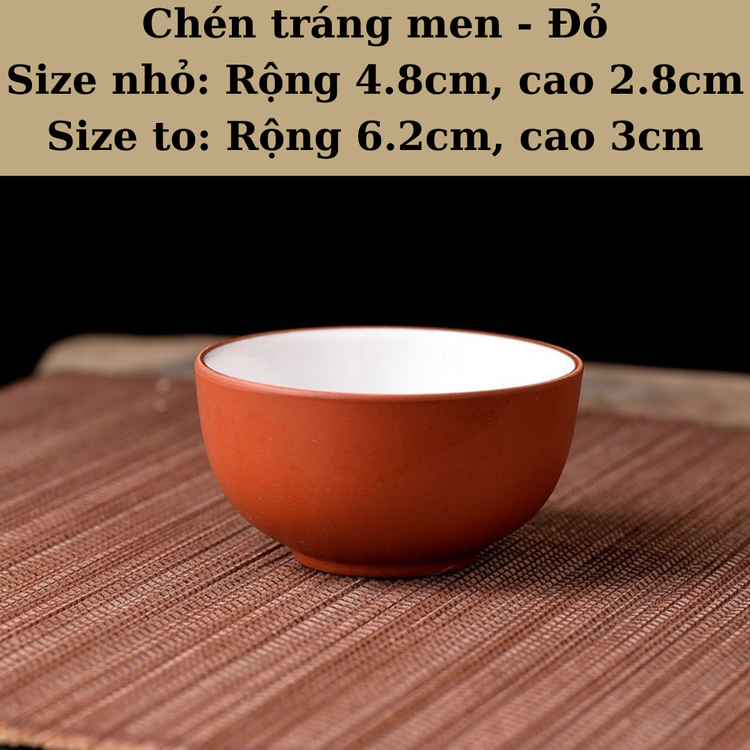 Chén trà gốm tử sa tráng men cao cấp, chén trà tử sa Nghi Hưng tráng men nổi bật màu trà