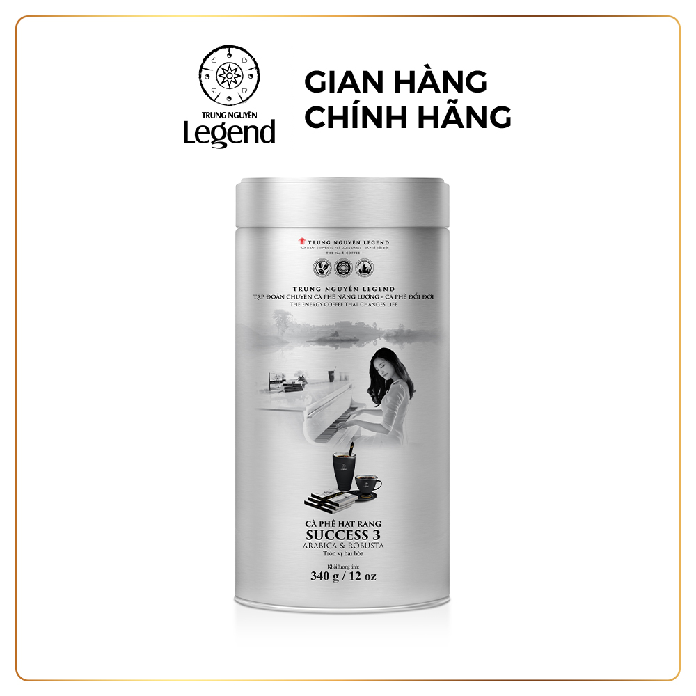 Trung Nguyên Legend Cà Phê Pha Máy Hạt Mộc Success 3 - Lon 340gr - Hương Vị Espresso Sáng Tạo, Vị Êm Hơi Đắng