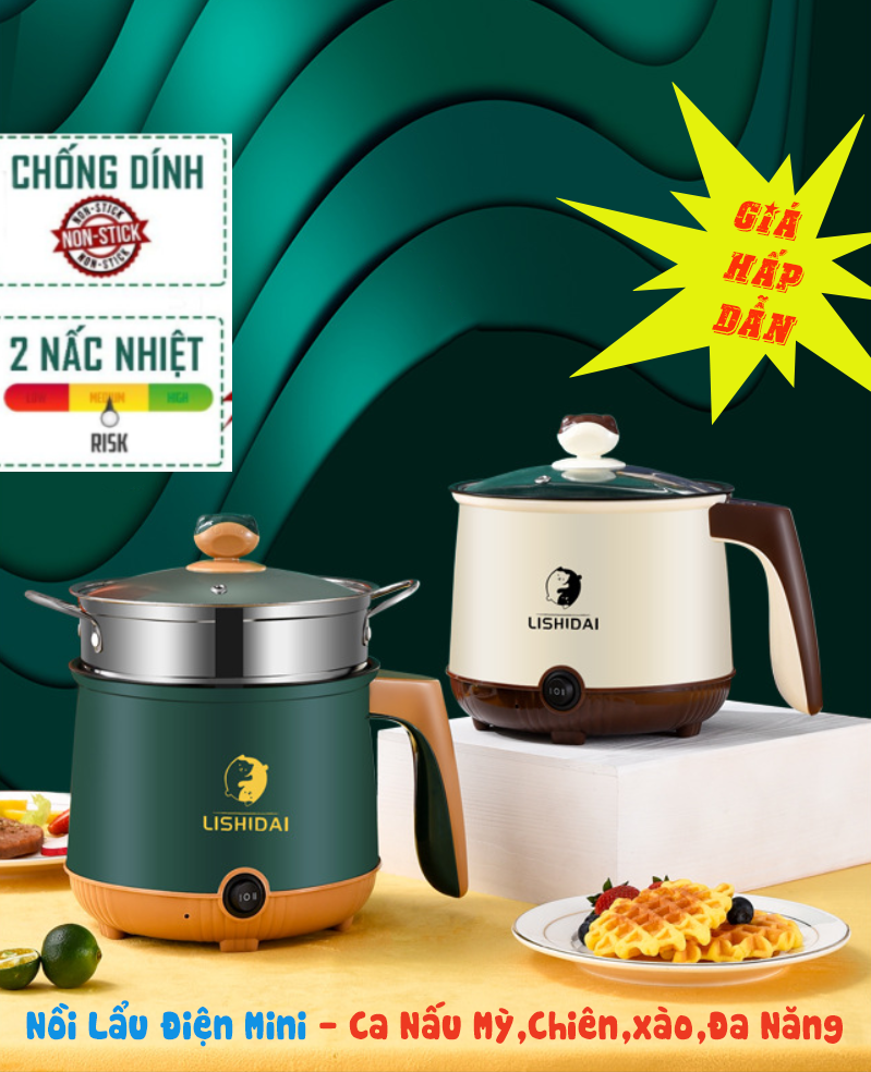 Nồi Điện Đa Năng Mini Siêu Tốc Dung Tích 1.8 Lít, 24 cm Nồi Nấu Cơm, Nấu Lẩu, Nấu Đa Năng Tiện Lợi SHANBAN