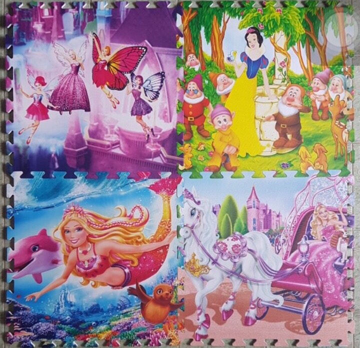 4 PCs foam floor mat set, size 60x60 cm/sheet princess Snow White Mermaid coupling