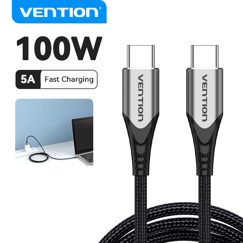 Vention usb c cable 5a fast charging cable pd 100w qc 4.0 fcp fast charge date cable type c male to type c male cable for macbook ipad switch huawei xiaomi lenovo samsung type c fast charging cable