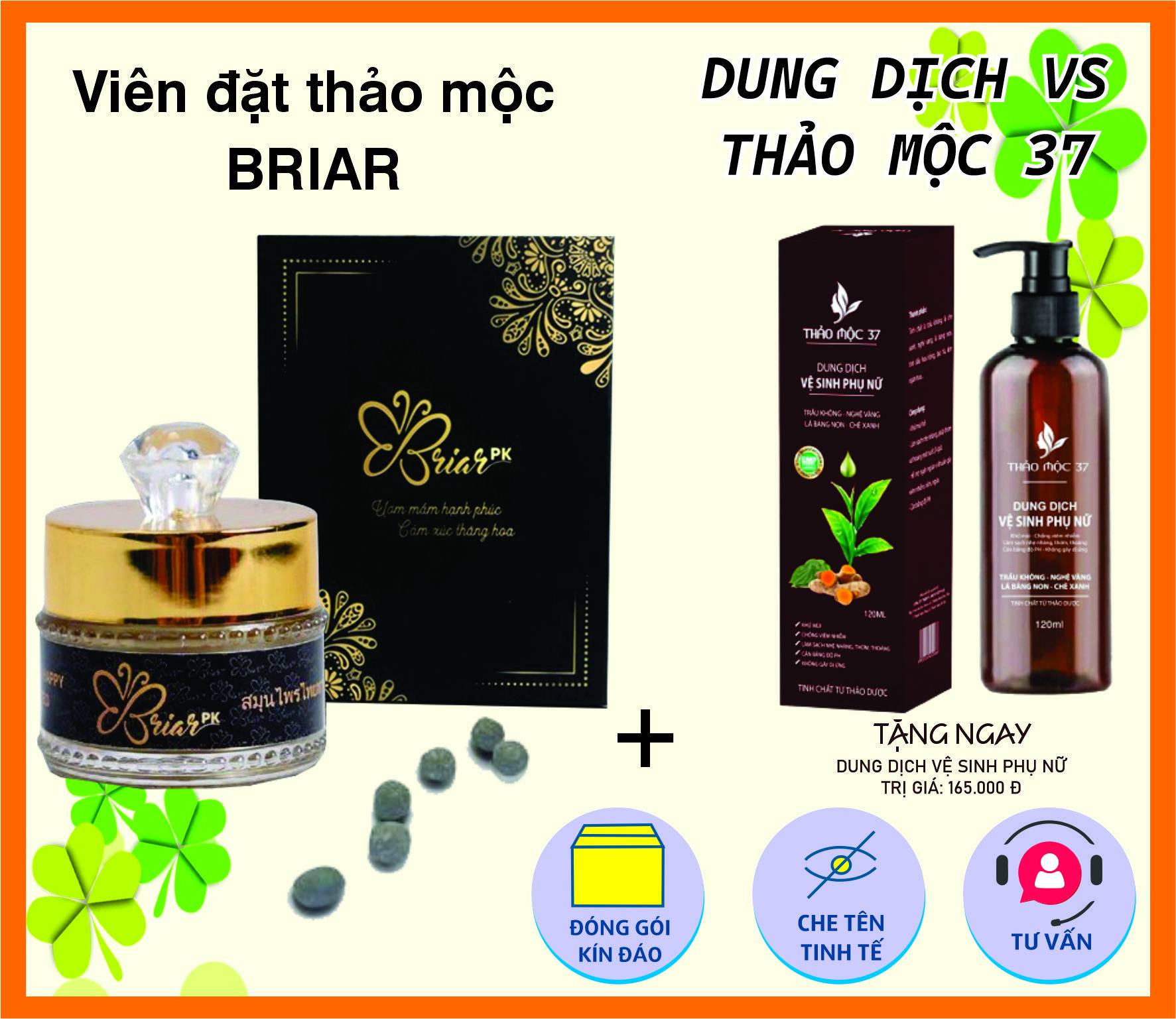 Viên đặt se khít âm đạo Briar pk ( Tặng dung dịch vệ sinh thảo mộc 37)