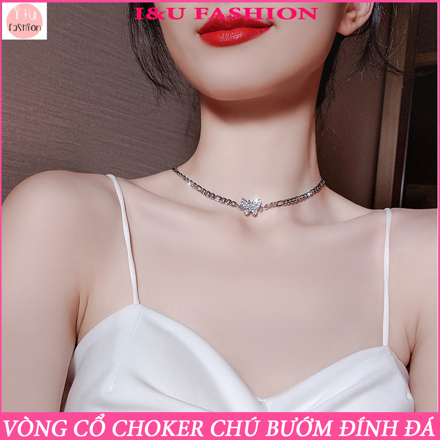 Vòng cổ dây chuyền kiểu choker dây kim loại dẹt dày to bản chắc chắn chú bướm đính đá lấp lánh sang chảnh siêu xinh , thời thượng và cá tính VC-76