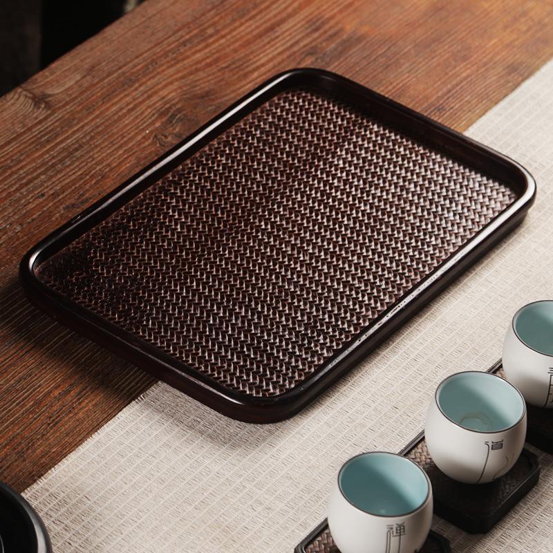 Bamboo Weaving Tray feng cha pan Rectangular Vintage Tea Ceremony Bamboo Saucer Household Kung Fu Tea Set Storage Solid Wood Accessories