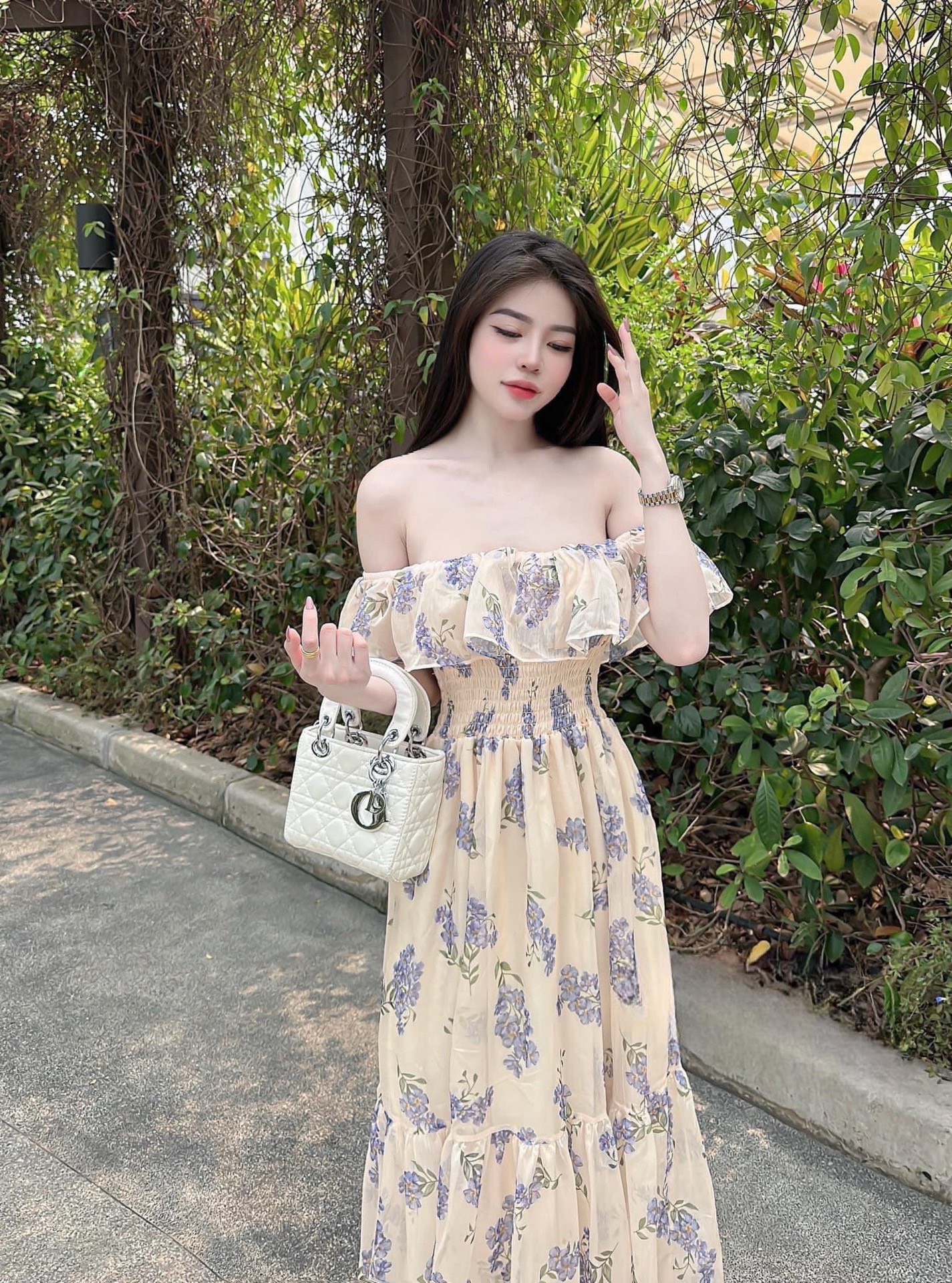 Đầm xoè khoét eo voan hoa có lót TRIPBLE T DRESS - Free size dưới 54kg - MS07HD