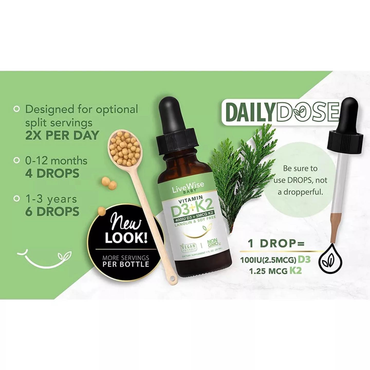 Vitamin D3 + K2 LiveWise Baby Mỹ 30ml (0-3y)