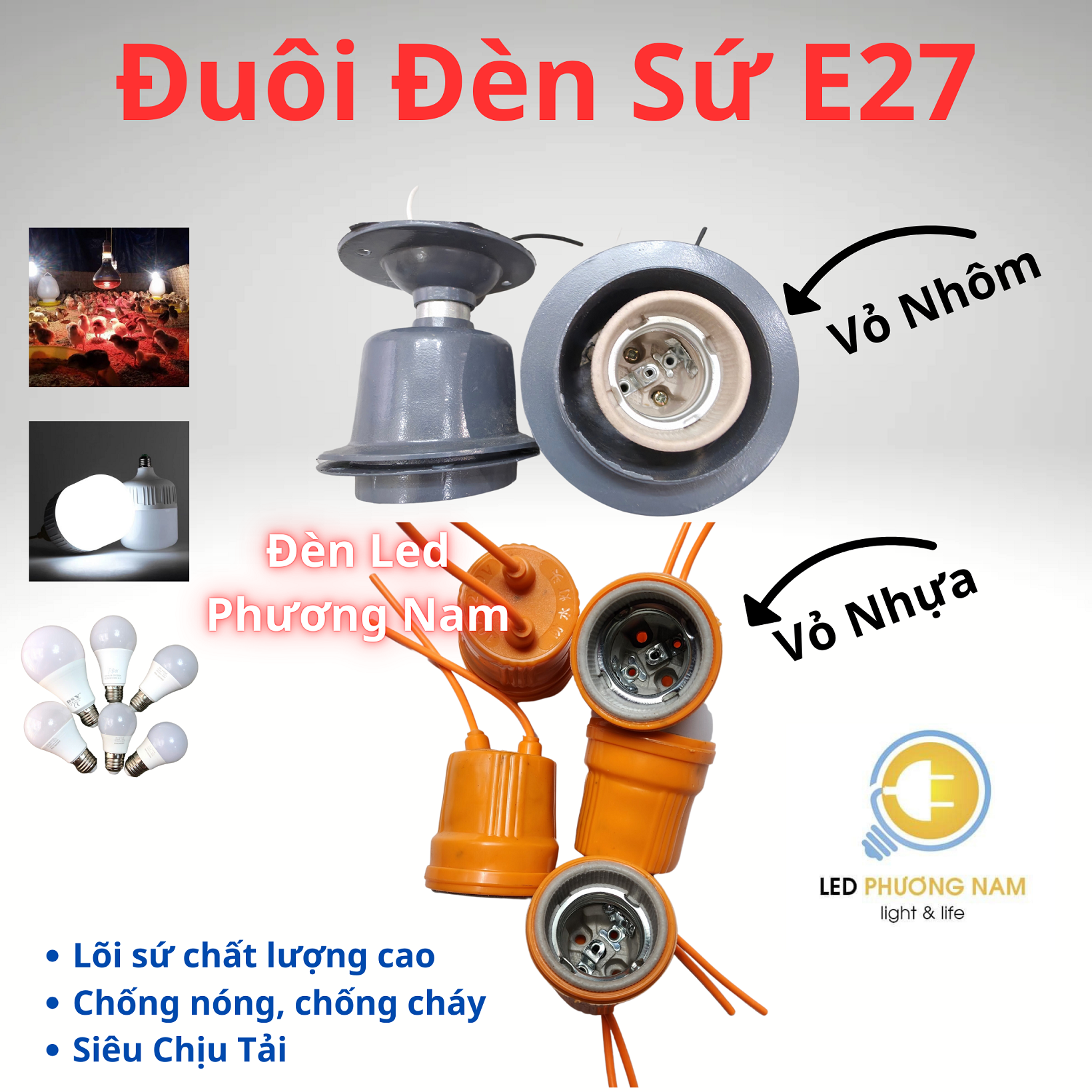 E27 Ceramic Lamp Tail, High Load Capacity, Fire Resistant